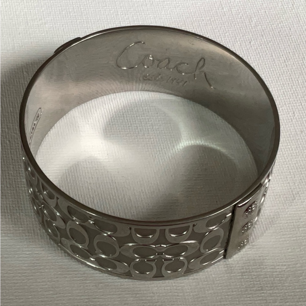 Coach Iconic Logo Silver Bangle Bracelet/Authentic Thicker Design/Beautiful